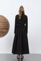 Women's Waist Gathered Collar Zipper Detailed Dress - 20607Elb - Black - 5