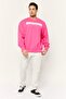 Men Ribbed Collar Long Sleeves Brand Logo Sweatshirts, Dark Pink - 3