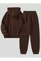 California Lettered Tracksuit Set Sweatshirt Jogger - Brown Printed Oversize Hooded - 2