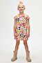 Patterned Short Sleeve Girl's Dress - Little Friends
