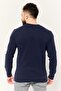 Men Crew Neck Embroidered Logo Long Sleeves Sweatshirt, Dark Navy - 4