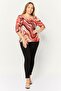 Women Cowl Neck Short Sleeves Printed Blouse, Multicolor - 4