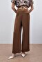 Satin Crepe Trousers with Waist Belt - Camel - 4