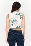 Women Tie Neck Sleeveless Allover Print Quilted Gilet Top, Off White - 3