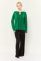Women Keyhole Neck Stripe Long Sleeve Blouse, Dark Green - 2