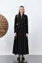 Women's Waist Gathered Collar Zipper Detailed Dress - 20607Elb - Black - 3