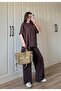 Brown Modal Oversize Crew Neck Short Sleeve Tracksuit Set - 7006 - 5