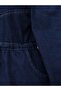 Half Zipper Tunnel Lace up Elastic Sleeve Denim Dress - Navy - 7