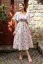 Women's Cherry Patterned Gimped Lined Summer Poplin Midi Dress - 2