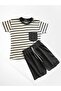 Boys' Cotton Waffle Fabric Gray White Striped Pattern Short Sleeve Shorts Summer Pajamas Set - 2