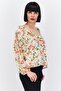 Women V-Neck Long Sleeve Floral Print Blouse, Ivory Combo - 2