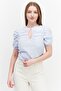 Women Keyhole Neck Short Sleeve Plain Top, Dusty Blue
