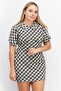 Women Petite Checkered Mini Dress, Black