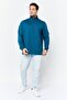 Men Mock Neck Long Sleeve Embroidered Logo Sweatshirt, Teal Blue - 3