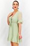 Women Tie Front Sheer Tiered Sleeve Casual Mini Dress, Olive - 3
