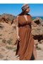 Azi̇ze Bohemian Style Muslin Dress / Brown - 3