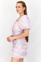 Women Diamond Neck Puffed Sleeve Ruched Mini Dress, Lilac - 3