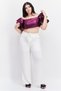 Women Square Neck Ruffle Sleeve Metallic Crop Top, Purple - 4
