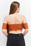 Women Off Shoulder Short Sleeve Solid Crop Top, Rust - 4