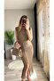 Padded Sleeves and Front Slit Dress - 2