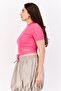 Women Mock Neck Short Sleeve Textured Top, Pink - 2