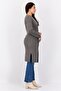 Women Split Neck Knitted Cardigan, Dark Green - 3