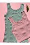 Cotton Striped Report Camisole Fabric Thick Strap Knitted 2-Piece Green, Powder T-Shirt Undershirt