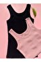 Cotton Striped Report Camisole Fabric Thick Strap Knitted 2-Piece Black, Powder T-Shirt Undershirt