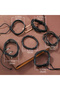 18.5cm 6pcs Men's PU Leather Punk Street Style Black Handmade Men Minimalist Twist Bracelet - 4