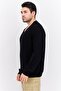 Men V-Neck Plain Long Sleeves Sweatshirt, Black - 3