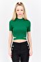 Women Mock Neck Short Sleeve Textured Top, Green