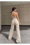 Women's Beige Denim Pants Palazzo Super High Waist - 3
