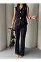 Women's Gold Cookie Button Vest Pants Suit - 8