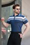 Navy Blue Zippered Polo Neck Men's Knitwear T-Shirt E7407 - 3