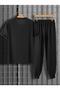 Men's Black Balance Printed T-Shirt Black Summer Tracksuit Set - 2