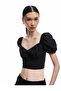 Cotton Square Neck Short Balloon Sleeve Crop Blouse