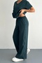 Premium Emerald Green Elastic Waist Modal Suit with Snap Buttons - 3