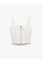 Sleeveless Thick Strap Square Neck Zipper Blouse - 3