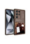 Galaxy S24 Ultra Case Printed Back Surface with Camera Protection Akav Classy Cover - Dark Brown - 3