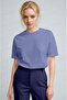 Women's Blue Breathable Crew Neck Regular Fit Regular Cut Unprinted Basic T-Shirt