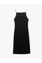 Slim Fit Crepe Scuba Fabric Slit Thin Strap Halter Neck Dress - 4