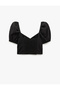 Cotton Square Neck Short Balloon Sleeve Crop Blouse - 4
