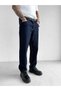 Men's Contrast Stitched Baggy Fit Jean Trousers Navy Blue - 3