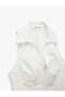 Zippered Cotton Slim Fit Shirt Collar Sleeveless Crop Blouse - 5