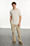 Men's Beige Color Crew Neck Linen T-Shirt - 2