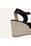 Women's Black Banded Straw Wedge Heeled Shoes - 2