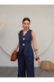 Gold Buttoned Linen Trousers Set - 3