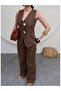 Gold Buttoned Linen Trousers Set - 2