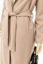 Beige Stamped Women's Coat - Knee Length, Belt and Pockets - 5