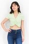 Women Spread Collar Short Sleeve Plain Top, Green